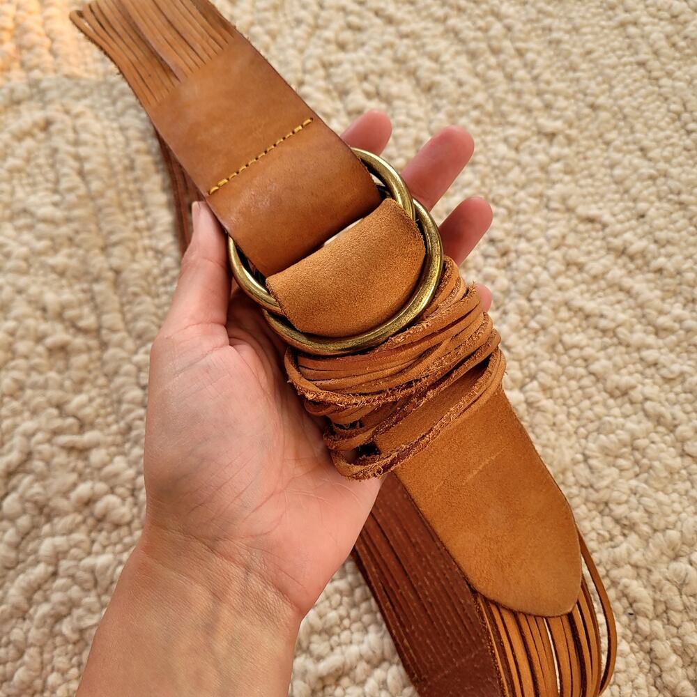 Anthropologie Tonya Double O Ring Belt Leather Cognac Sz M/L